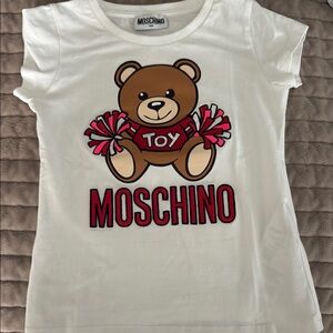 Moschino White and Red Blouse with Playful Bear Design